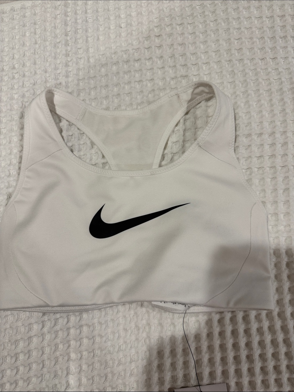 Nike White Racerback Sports Bra with Black Swoosh